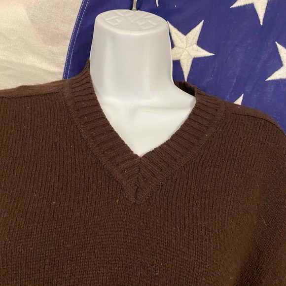 VTG Mens L Foleys Wool V Neck Chocolate Brown Sweater - Picture 2 of 5